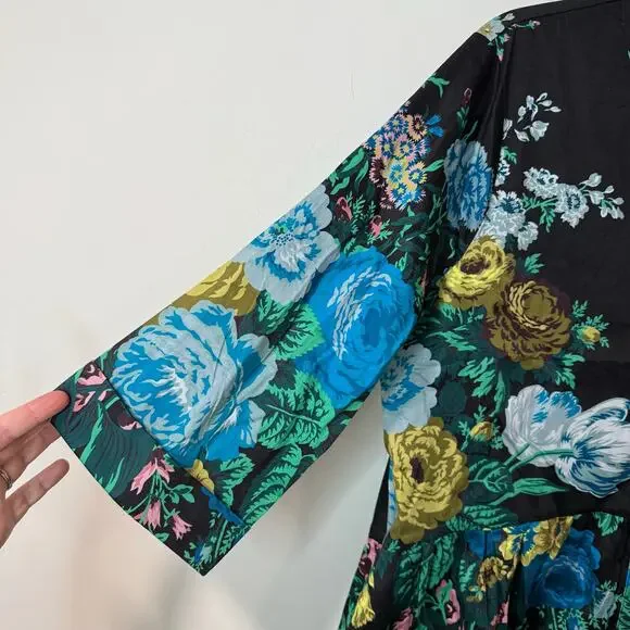 Tuckernuck Women's Verdant Floral Royal Shirt Dress Black Blue Large Garden EUC - Picture 9 of 11